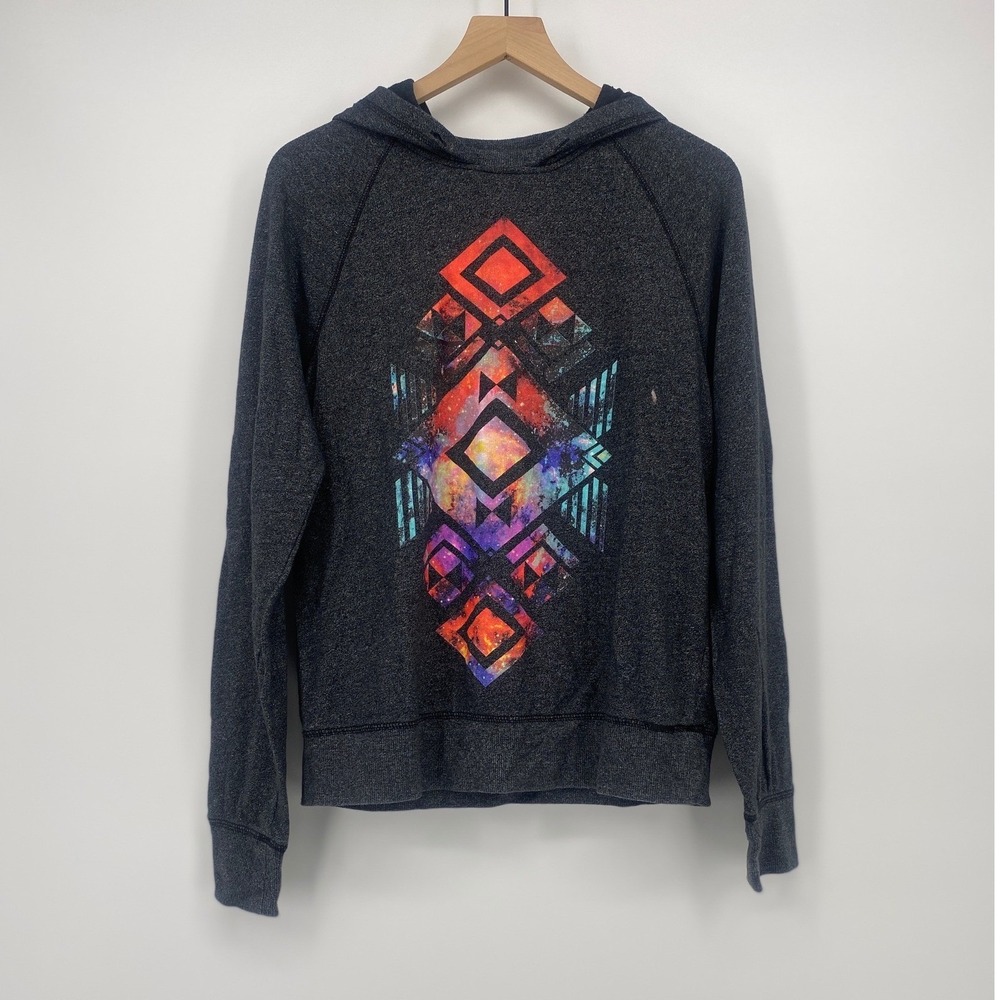 On The Byas Hoodie Medium Grey Geometric Galaxy Graphic Raglan Excellent